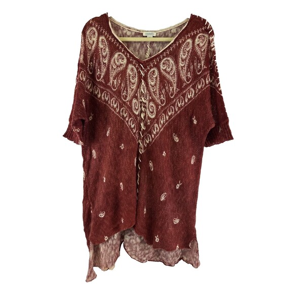 Sundance Sweaters - Sundance Short Sleeve Sweater Tunic Bandana Lightweight Orange Cotton Womens XL